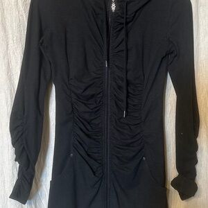Nomads Long Ruched Black Zip Up Hoodie